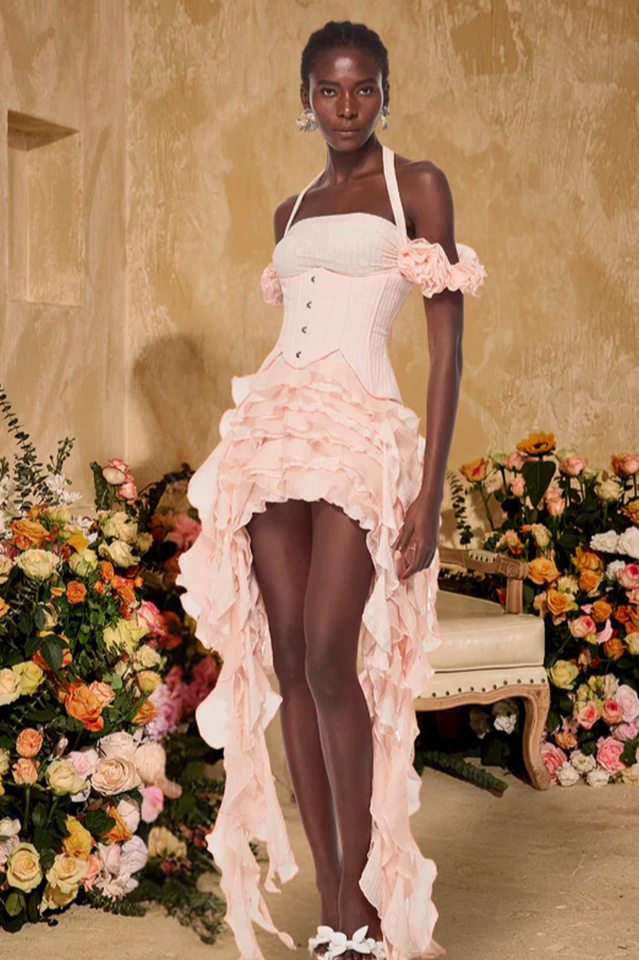 Ivria Halterneck Ruffled Draped Dress