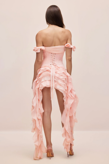Ivria Halterneck Ruffled Draped Dress
