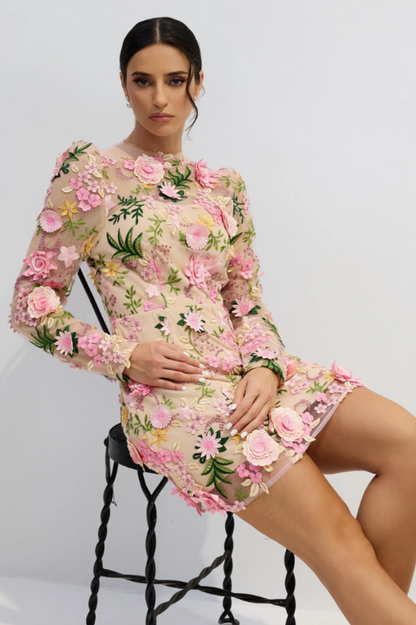 Lara Floral Applique Mini Dress