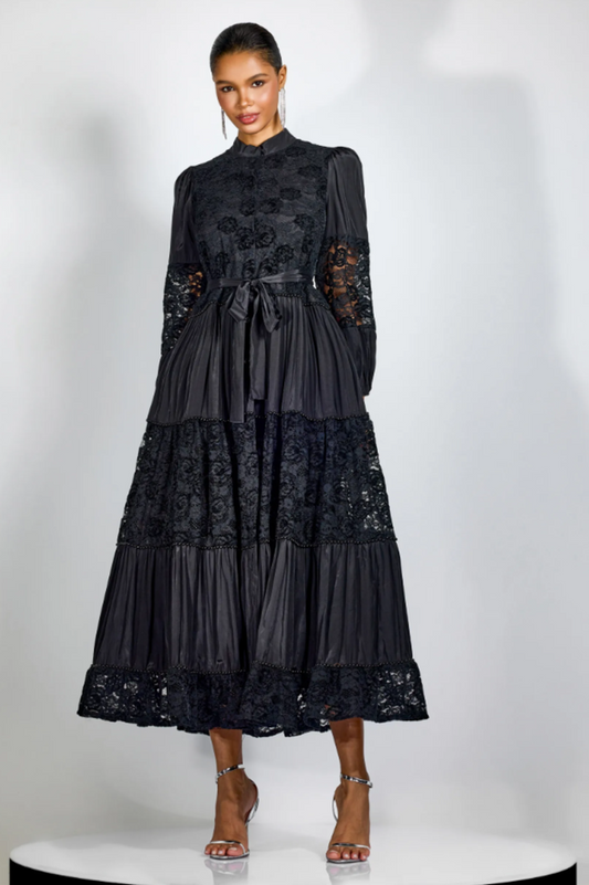 Quenna Lace Panel Midi Dress