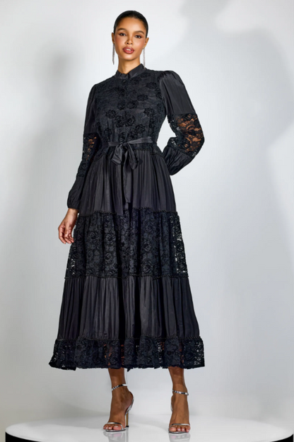 Quenna Lace Panel Midi Dress