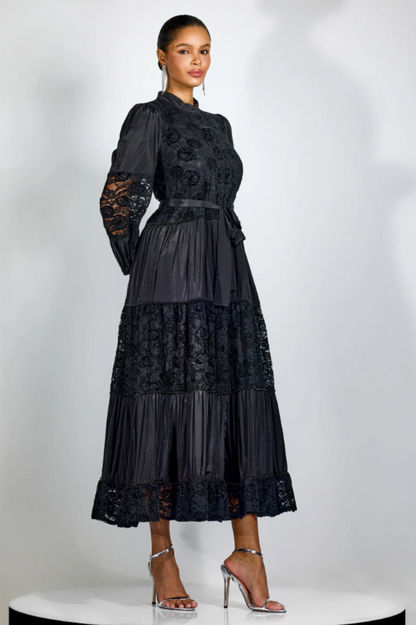 Quenna Lace Panel Midi Dress