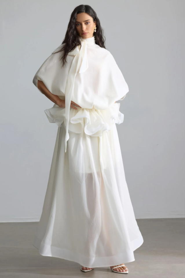 Eliza Tie Neck Semi-Sheer Dress