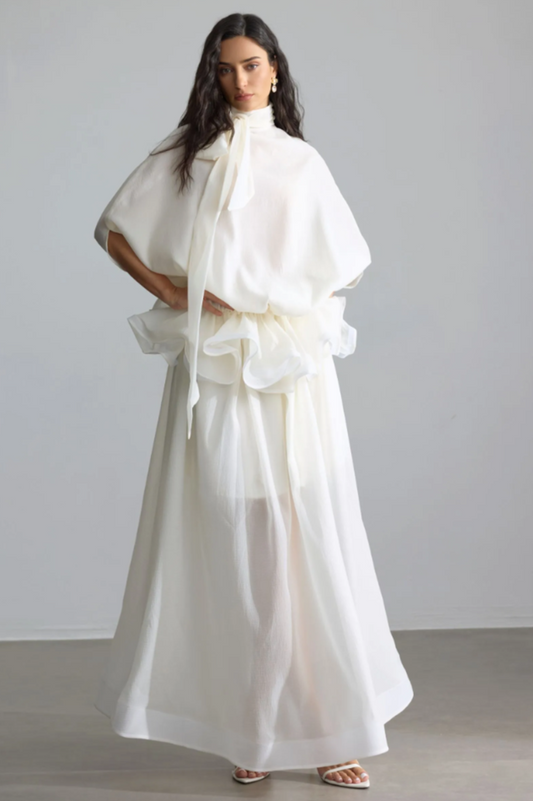 Eliza Tie Neck Semi-Sheer Dress