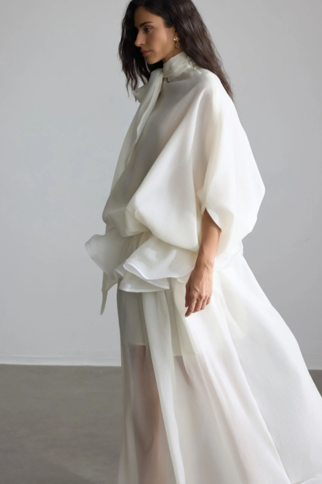 Eliza Tie Neck Semi-Sheer Dress