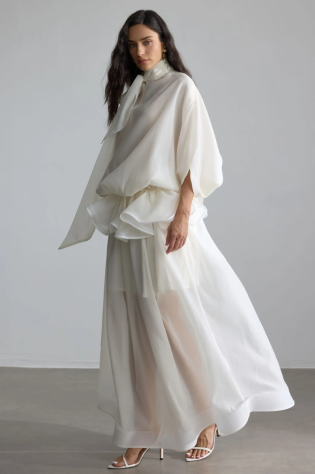 Eliza Tie Neck Semi-Sheer Dress