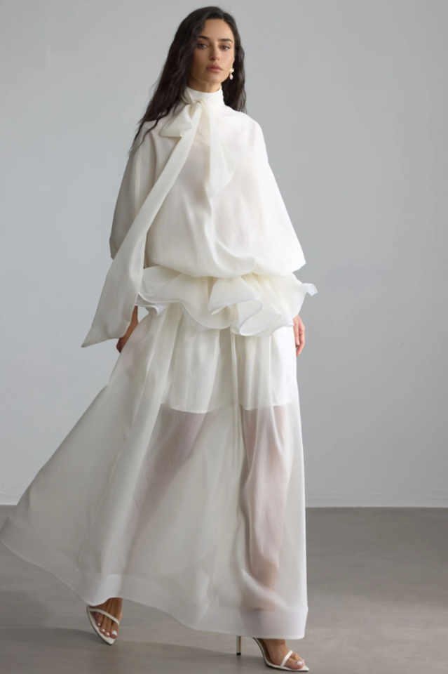 Eliza Tie Neck Semi-Sheer Dress