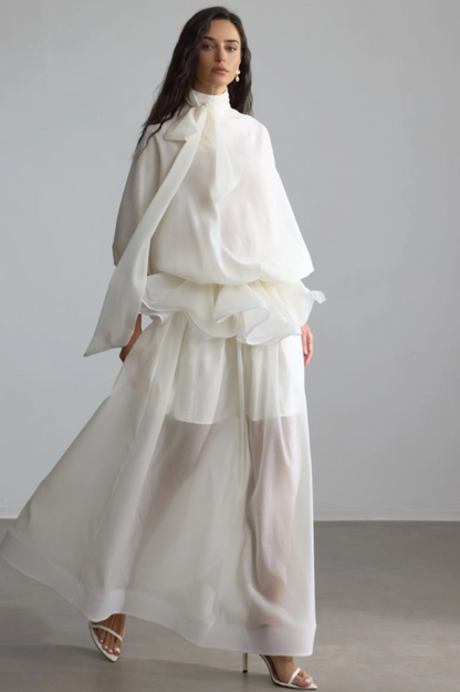 Eliza Tie Neck Semi-Sheer Dress