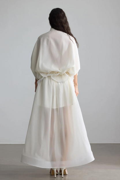 Eliza Tie Neck Semi-Sheer Dress