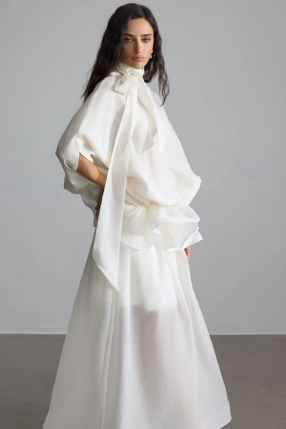 Eliza Tie Neck Semi-Sheer Dress