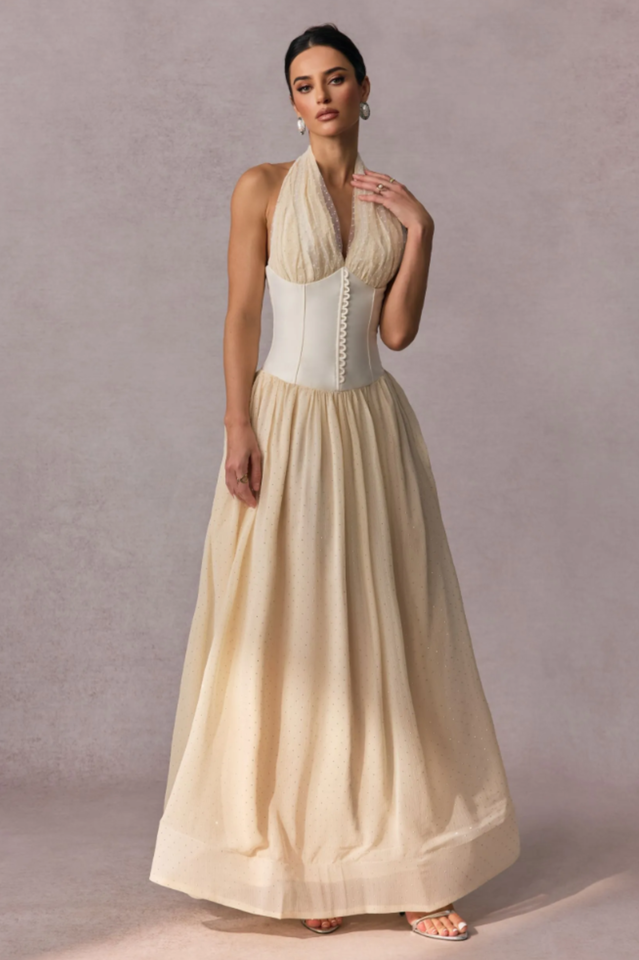 Vivien Halterneck Tulle Overlay Maxi Dress