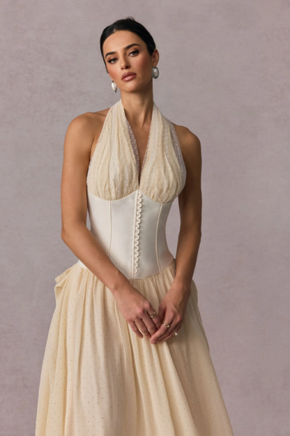 Vivien Halterneck Tulle Overlay Maxi Dress