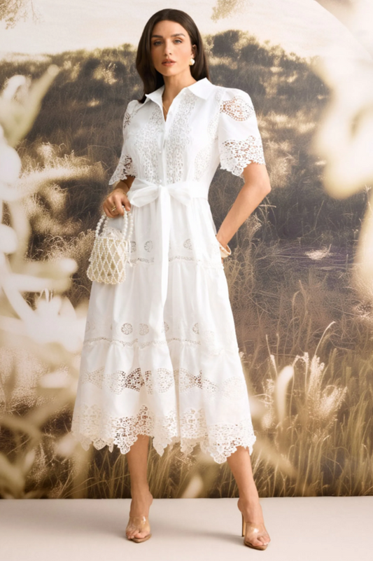 Ella Embroidered Lace Midi Dress