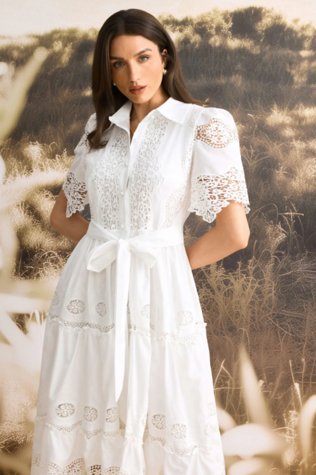 Ella Embroidered Lace Midi Dress