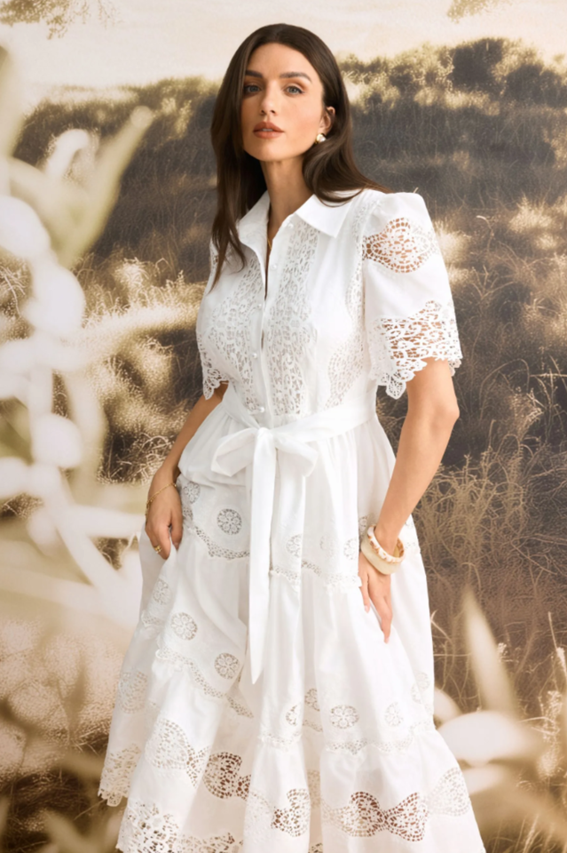 Ella Embroidered Lace Midi Dress