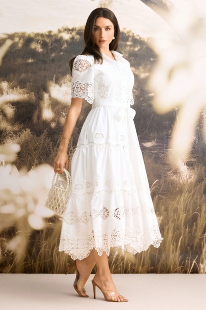 Ella Embroidered Lace Midi Dress