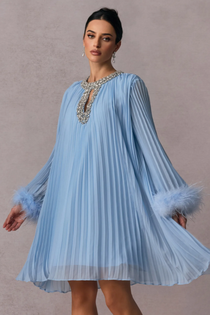 Gabrielle Diamante Feathered Pleated Mini Dress