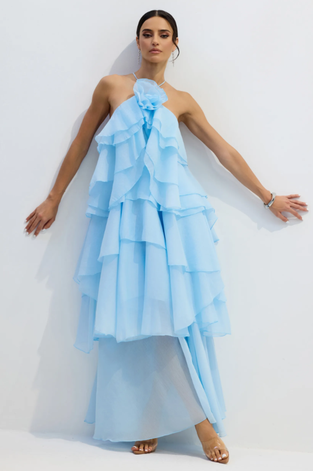 Sibley Halterneck Tiered Ruffle Maxi Dress