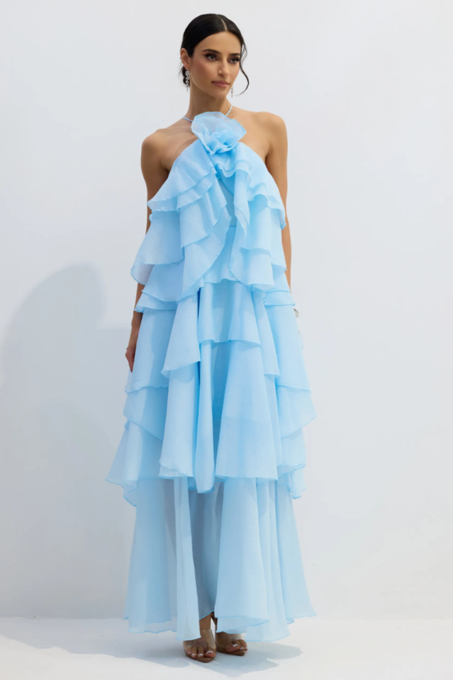 Sibley Halterneck Tiered Ruffle Maxi Dress