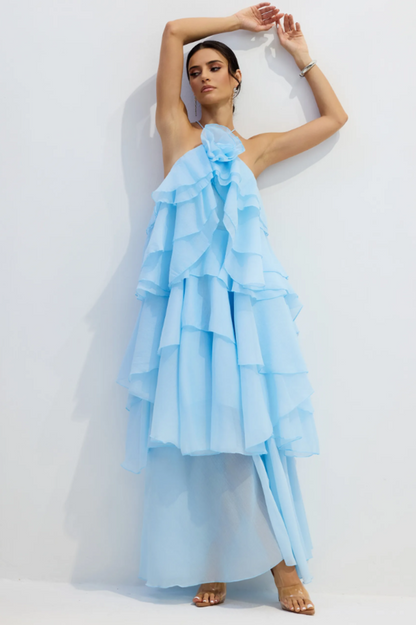 Sibley Halterneck Tiered Ruffle Maxi Dress