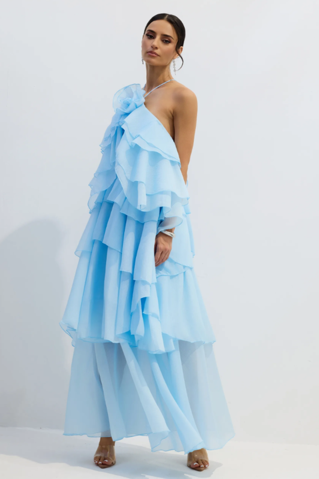 Sibley Halterneck Tiered Ruffle Maxi Dress