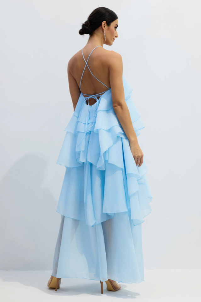 Sibley Halterneck Tiered Ruffle Maxi Dress