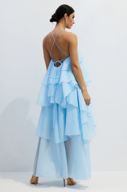 Sibley Halterneck Tiered Ruffle Maxi Dress