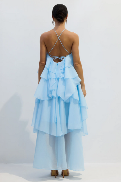 Sibley Halterneck Tiered Ruffle Maxi Dress