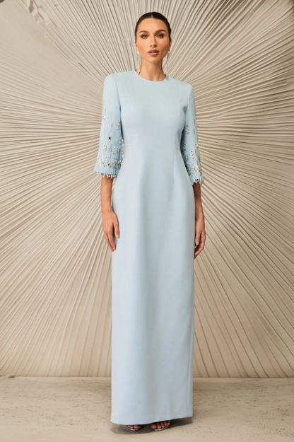 Julia Crew Neck Embroidered Maxi Dress