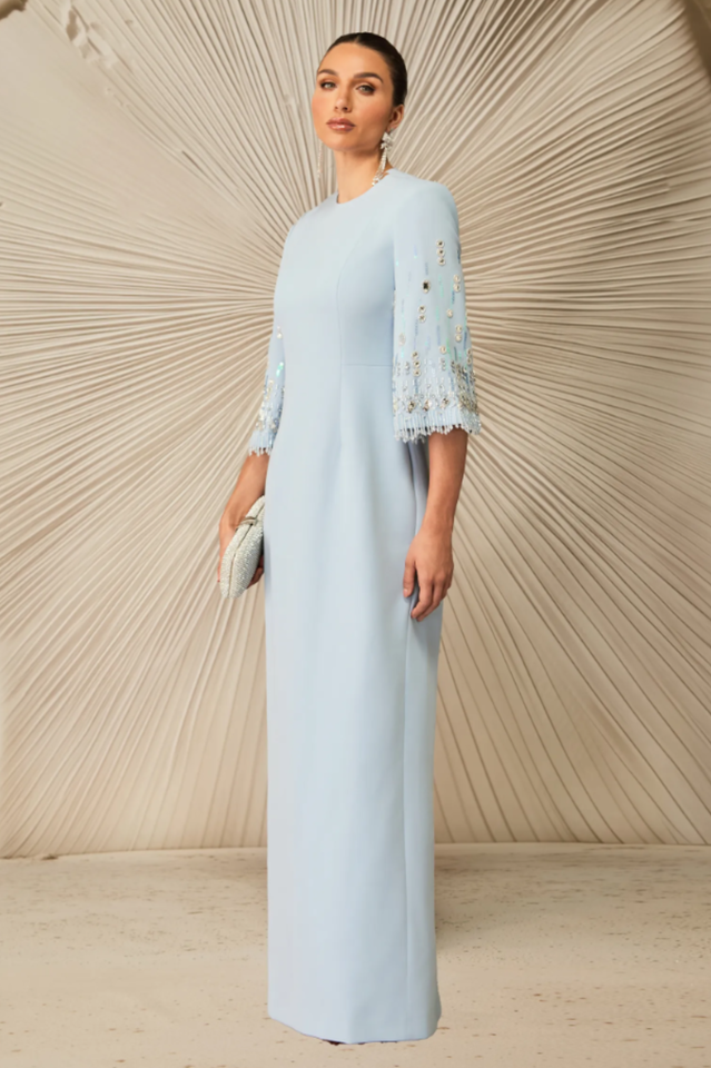 Julia Crew Neck Embroidered Maxi Dress