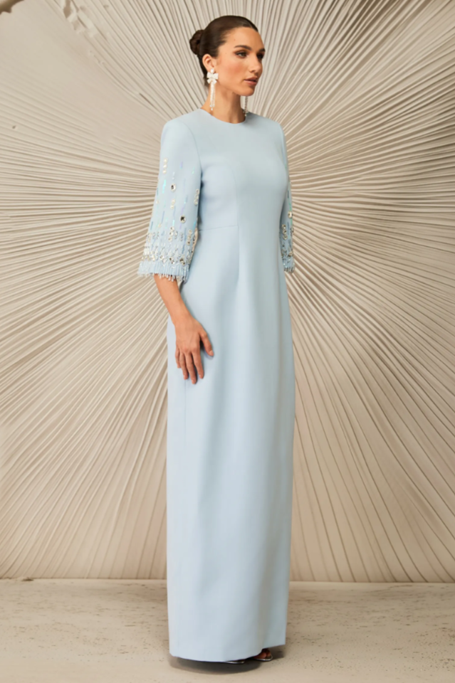 Julia Crew Neck Embroidered Maxi Dress