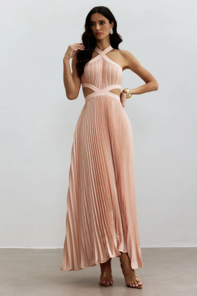 Eliza Pleated Cutout Maxi Dress