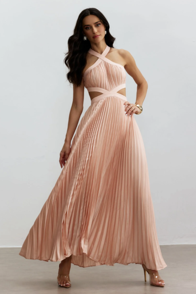 Eliza Pleated Cutout Maxi Dress