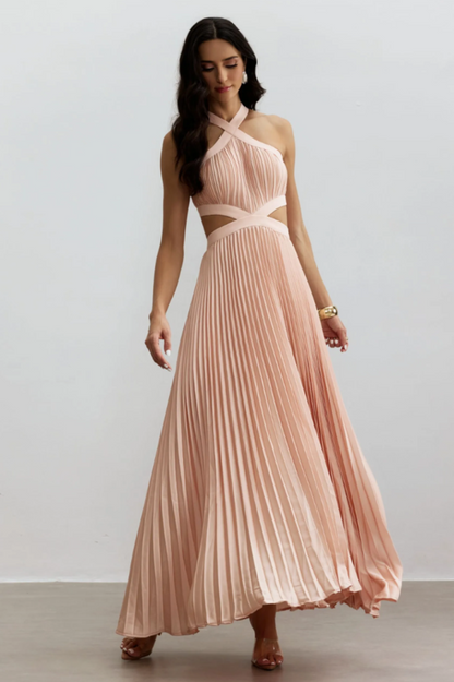 Eliza Pleated Cutout Maxi Dress