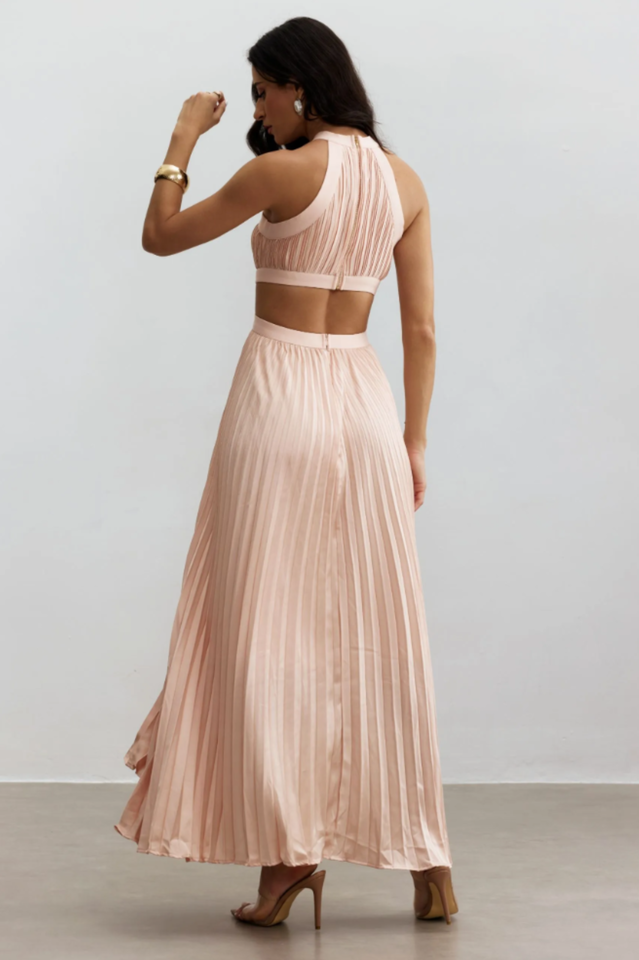 Eliza Pleated Cutout Maxi Dress