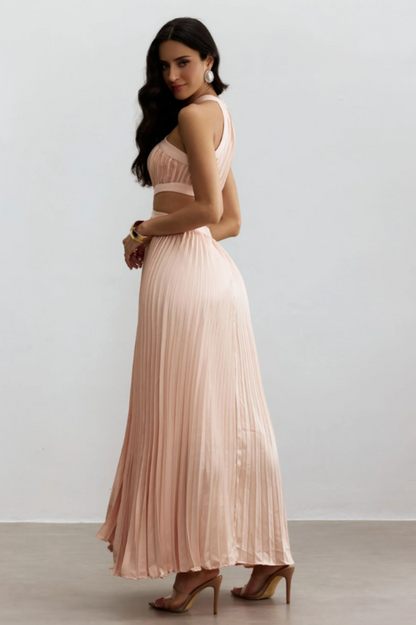 Eliza Pleated Cutout Maxi Dress