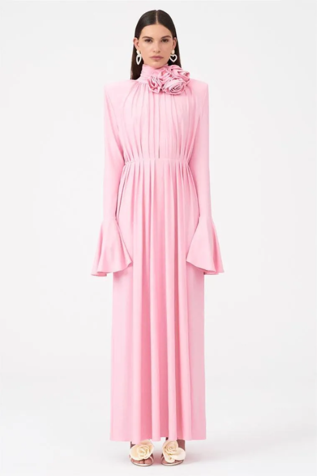 Yedda Flower Trimmed Pleated Maxi Dress