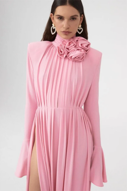 Yedda Flower Trimmed Pleated Maxi Dress