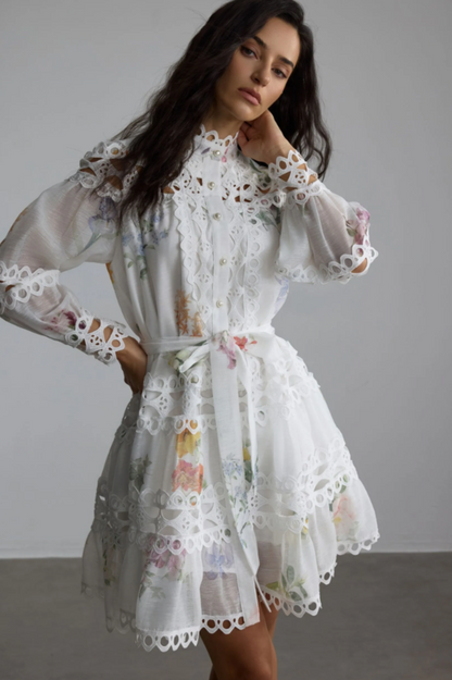 Alice Floral Print Lace Panelled Mini Dress