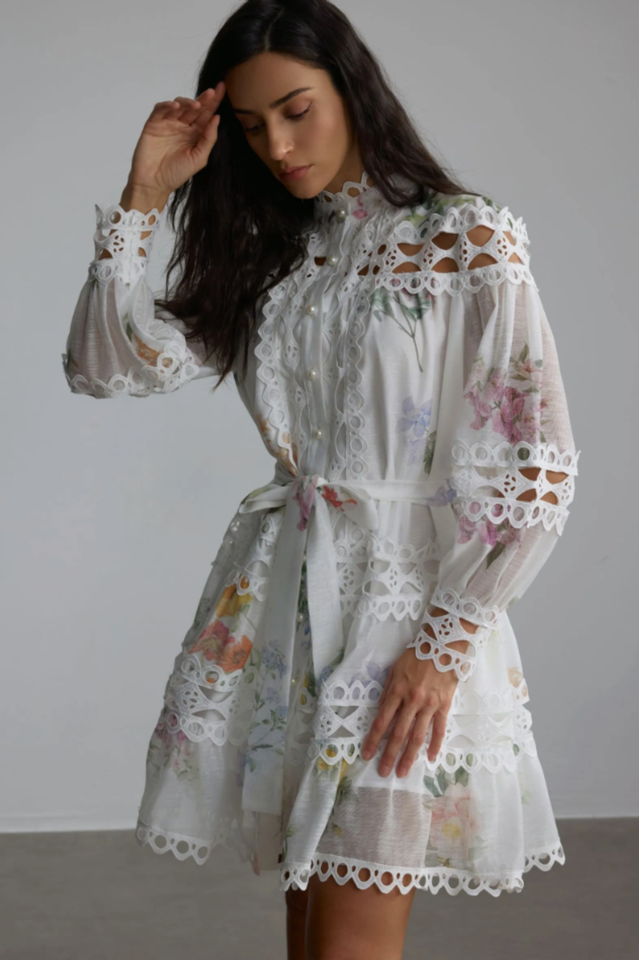 Alice Floral Print Lace Panelled Mini Dress