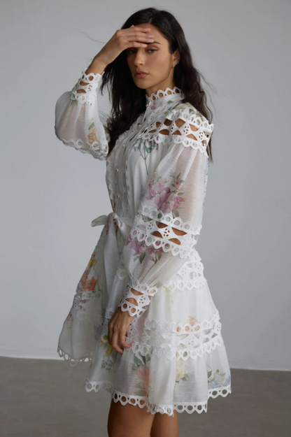 Alice Floral Print Lace Panelled Mini Dress