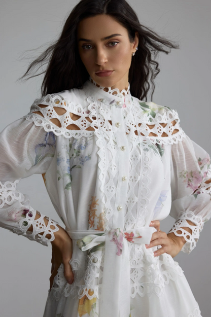 Alice Floral Print Lace Panelled Mini Dress