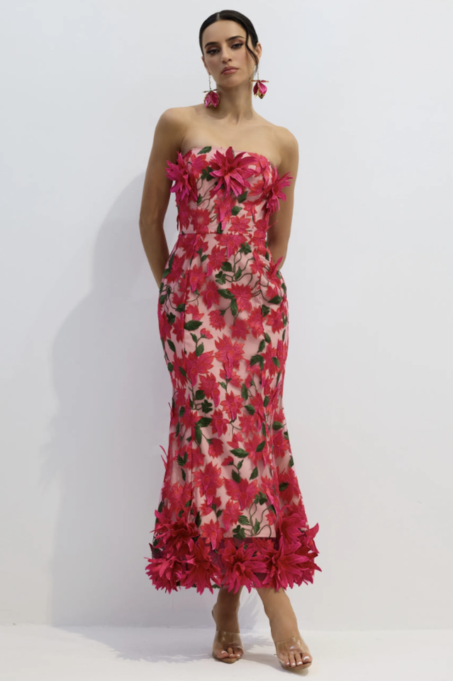 Gloria Floral Embroidery Strapless Maxi Dress