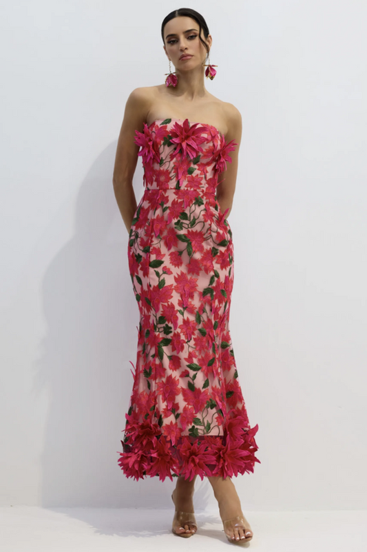 Gloria Floral Embroidery Strapless Maxi Dress
