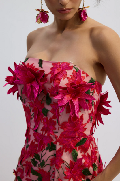 Gloria Floral Embroidery Strapless Maxi Dress