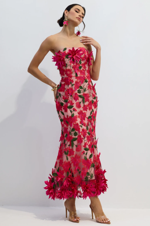 Gloria Floral Embroidery Strapless Maxi Dress