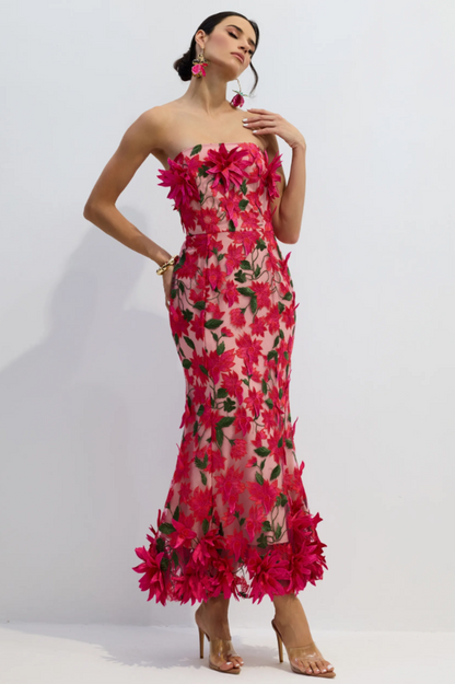 Gloria Floral Embroidery Strapless Maxi Dress