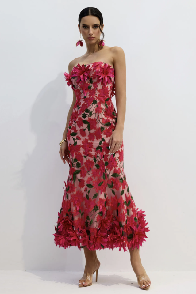 Gloria Floral Embroidery Strapless Maxi Dress
