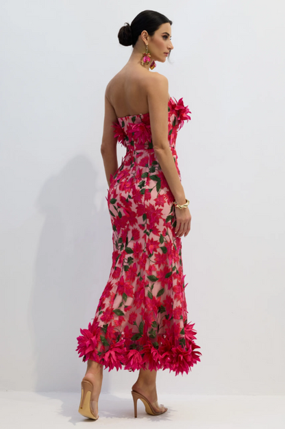 Gloria Floral Embroidery Strapless Maxi Dress