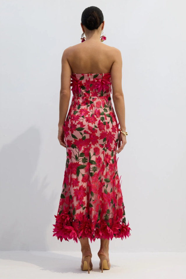Gloria Floral Embroidery Strapless Maxi Dress